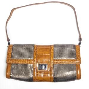 Whiting & Davis Clutch Bag OS Silver Tan Y2K Mobwife Vintage Archive